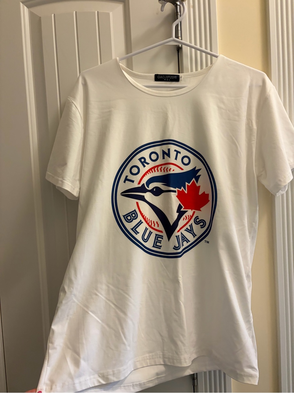 Toronto Blue Jays style Tee - White with Blue & Red Graphic